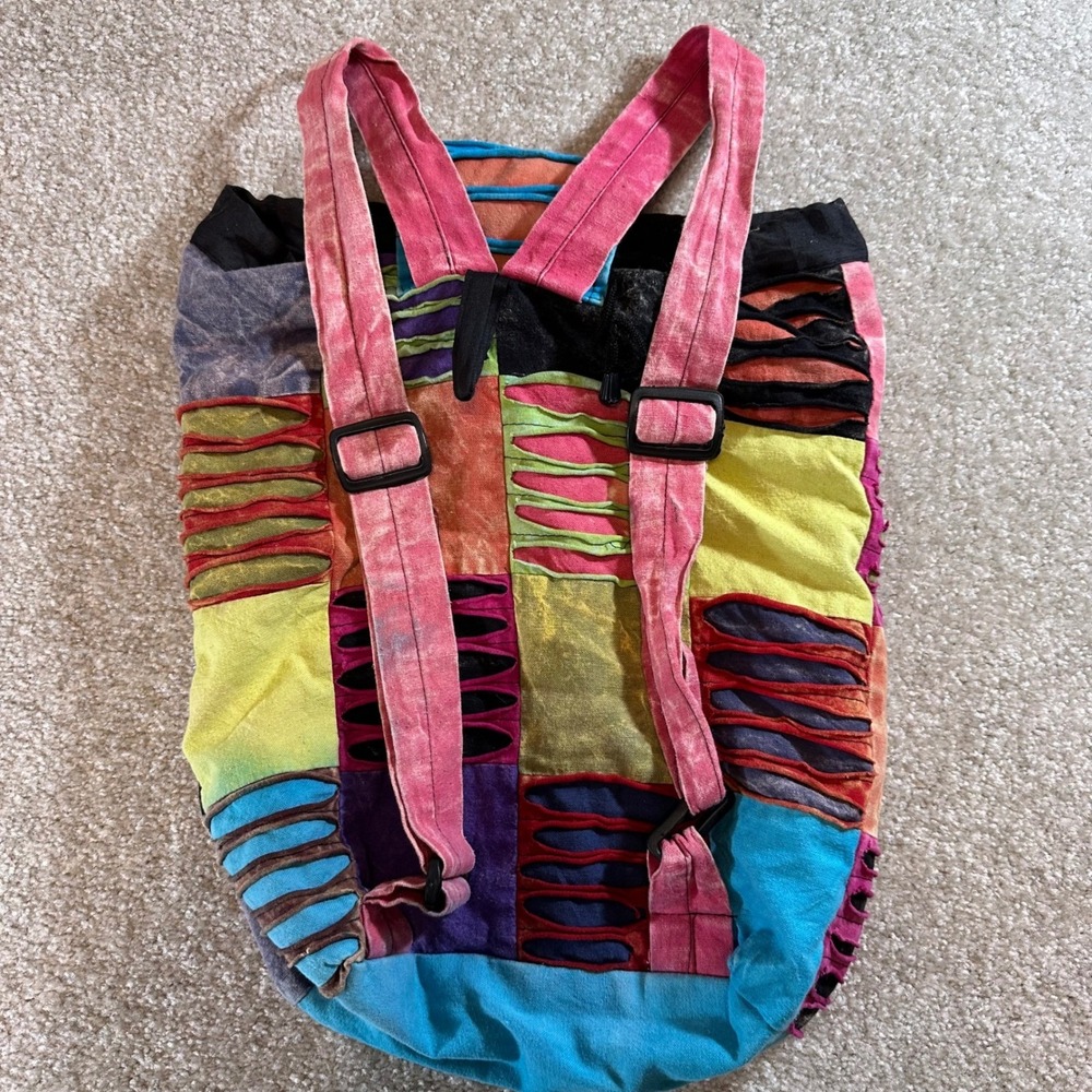 Patchwork Backpack Hippie Boho Drawstring Peace S… - image 7